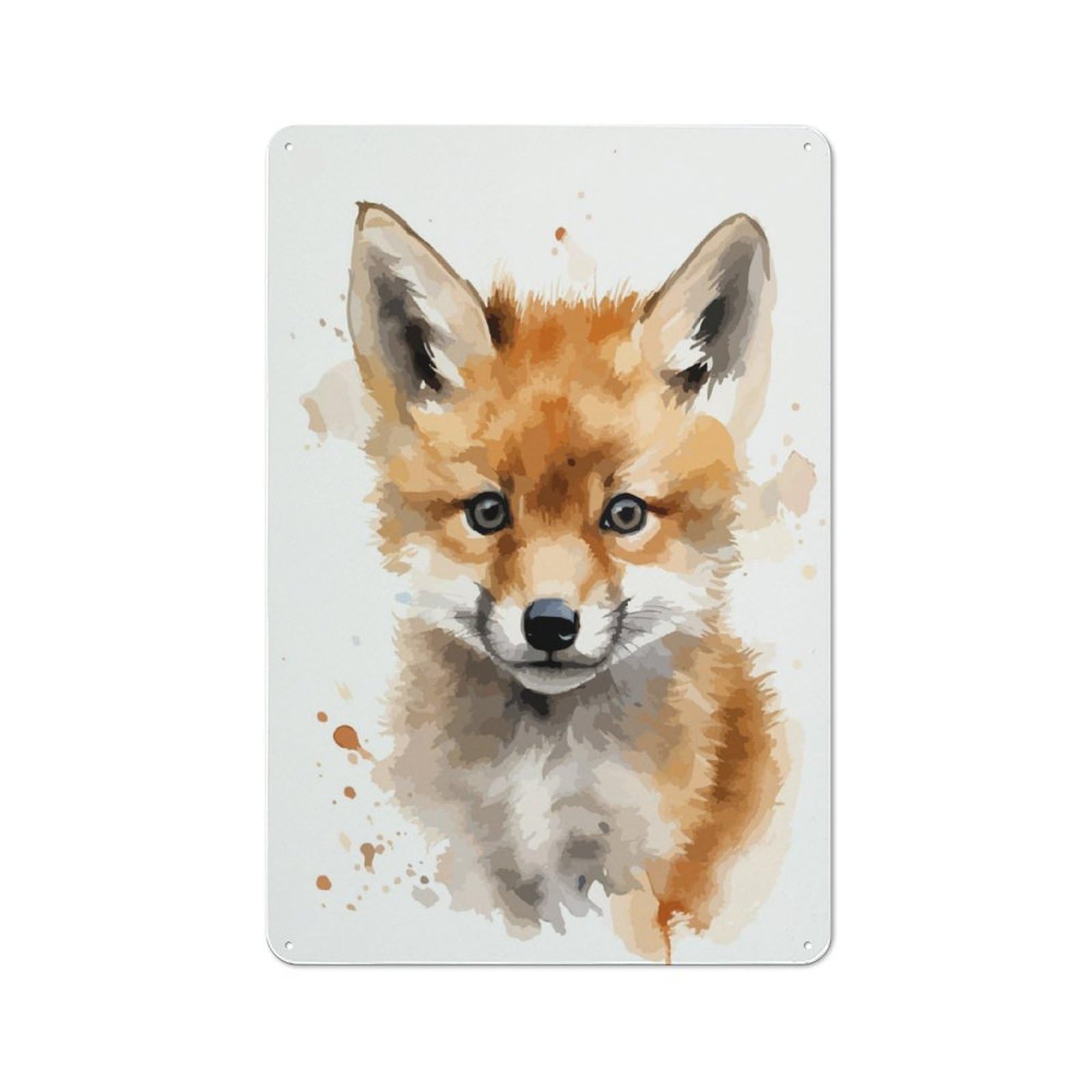 Old Style Fox Watercolor Art Metal Sign 30x20cm, Bar Wall Plaque for Diner, Restaurant, Shed Or Kitchen