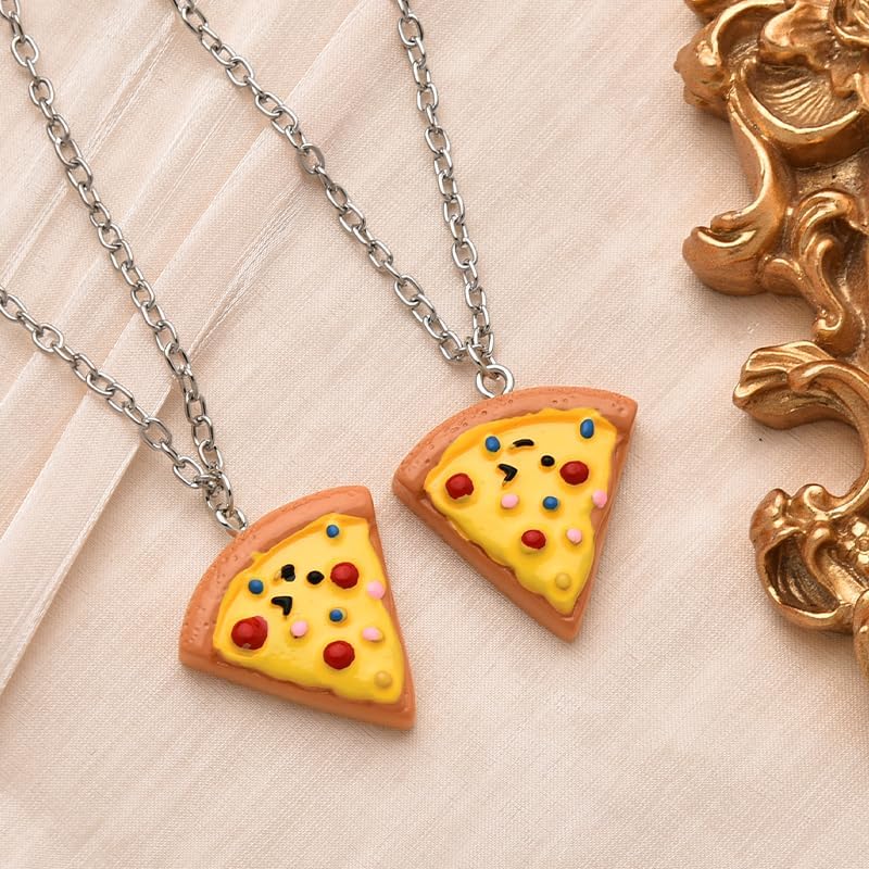 Kilener Pizza Necklace Best Friend Necklaces for Women Pizza Friendship Necklace Cute Food Necklaces for Women Birthday Gifts for Best Friends Bestie Couple Pizza Lover Gifts - Image 4