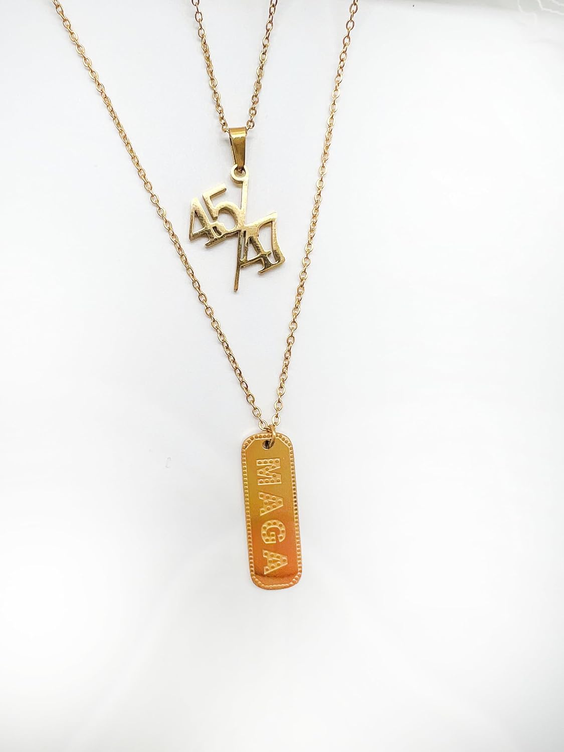 Generic Trump 45/47 Necklace - Gold Unisex Adult Choker - 16 Inches - Stainless Steel - 18k Gold Plated - Baguette Stone - Bold Style