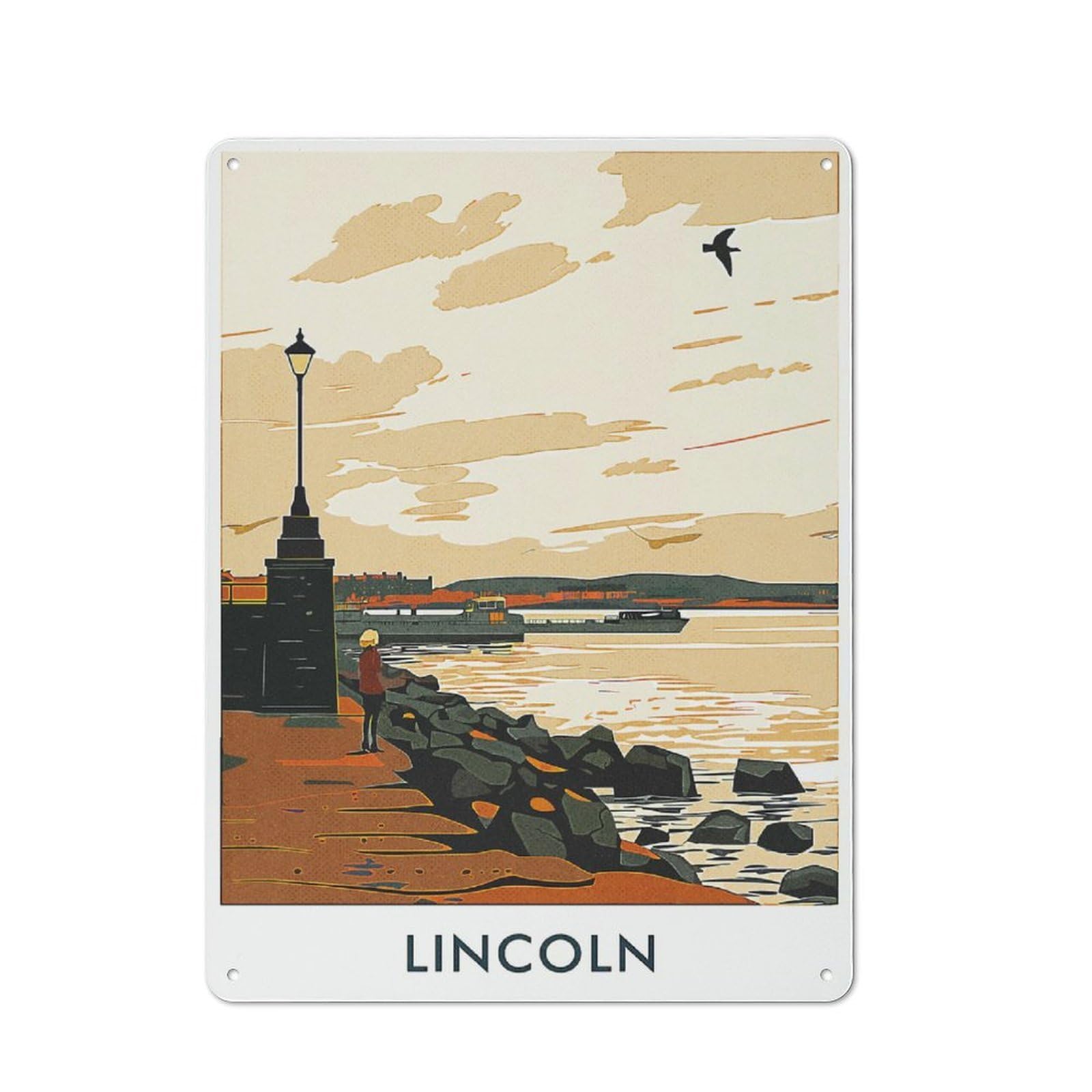 Understated Lincoln Cityscape Metal Wall Plaque 40x30cm, Creative Space Decor for Office, Study, Studio Or Hallway