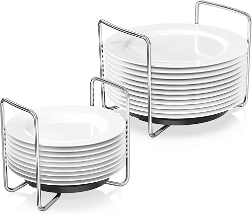 Miniatura 1 de Piconico Soporte para platos para cajones de cocina, estantes de platos de bambú para encimera de cocina, 2 unidades, color negro, S & L, ajustable