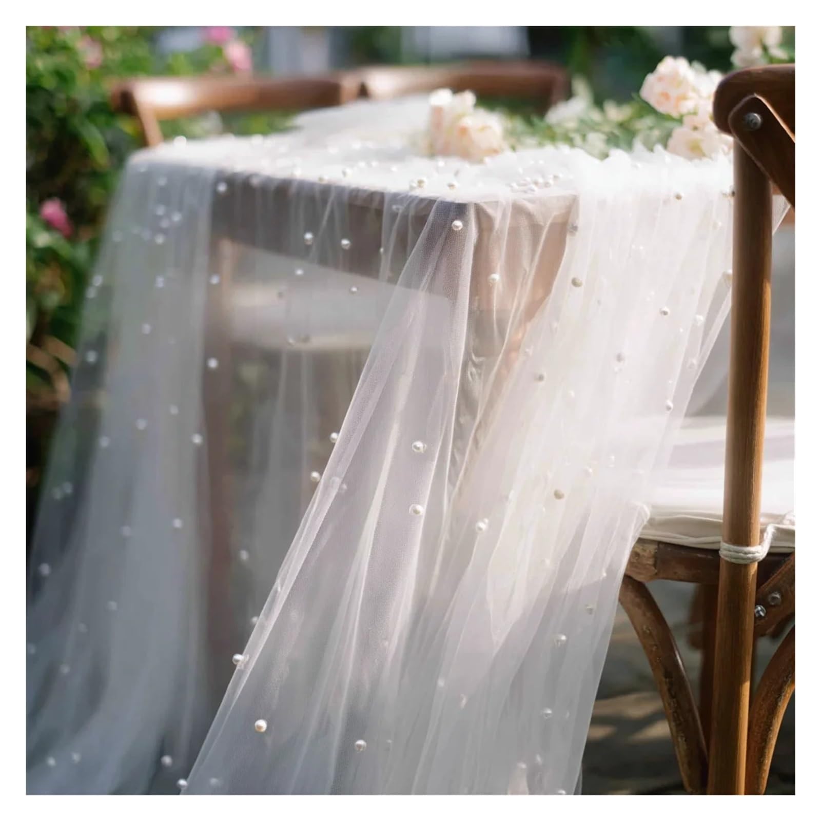 118 inch White Pearl Tulle Table Runner Suitable For Bridal Parties Dessert Decorations Valentine's Day