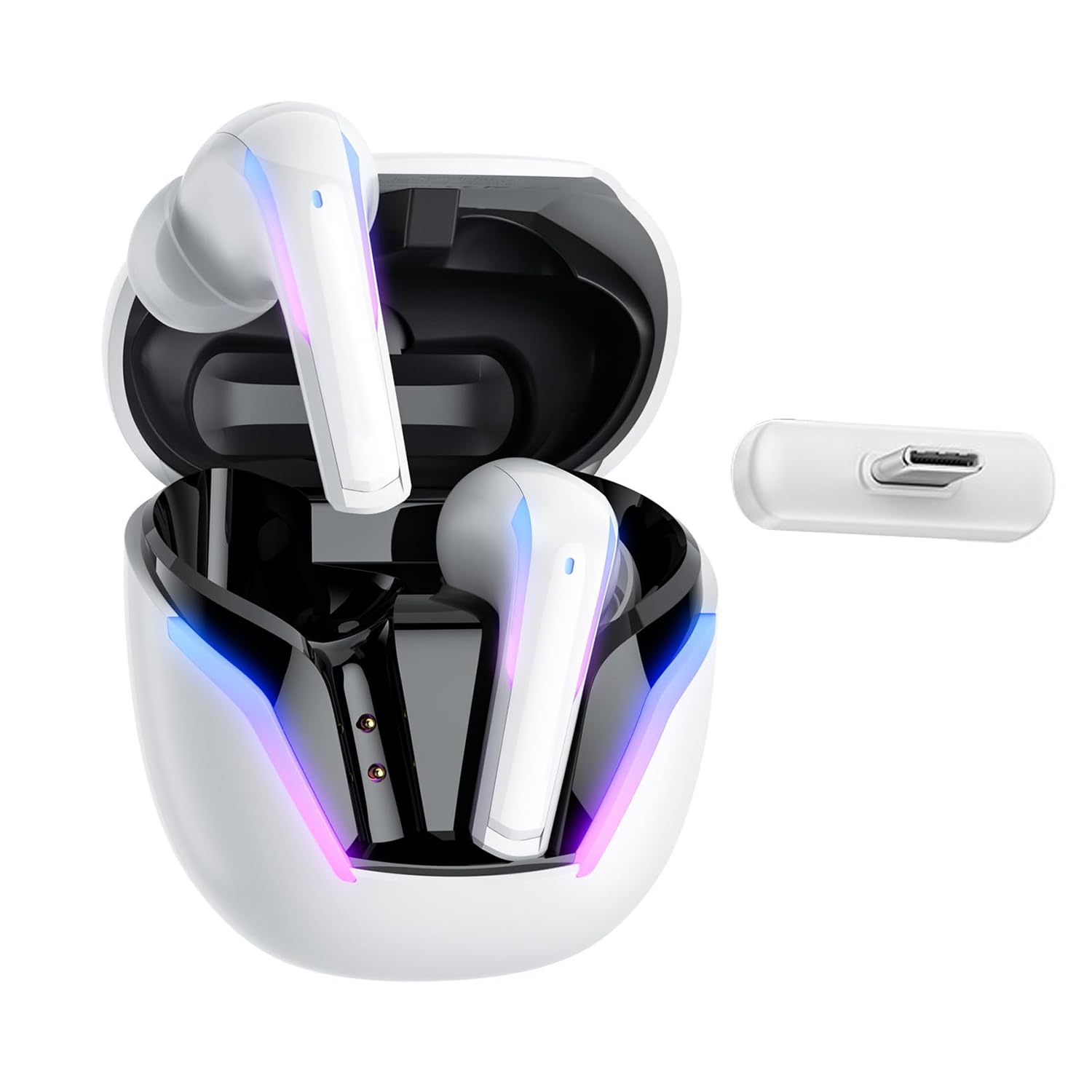 20ms Ultra-Low Latency 2.4GHz Wireless Gaming Earbuds: ENC Mic | Dual-Mode (2.4G + Bluetooth 5.3) for PS5/PS4, Steam Deck, Switch, PC & Mobile Devices | USB-C Dongle Included-White