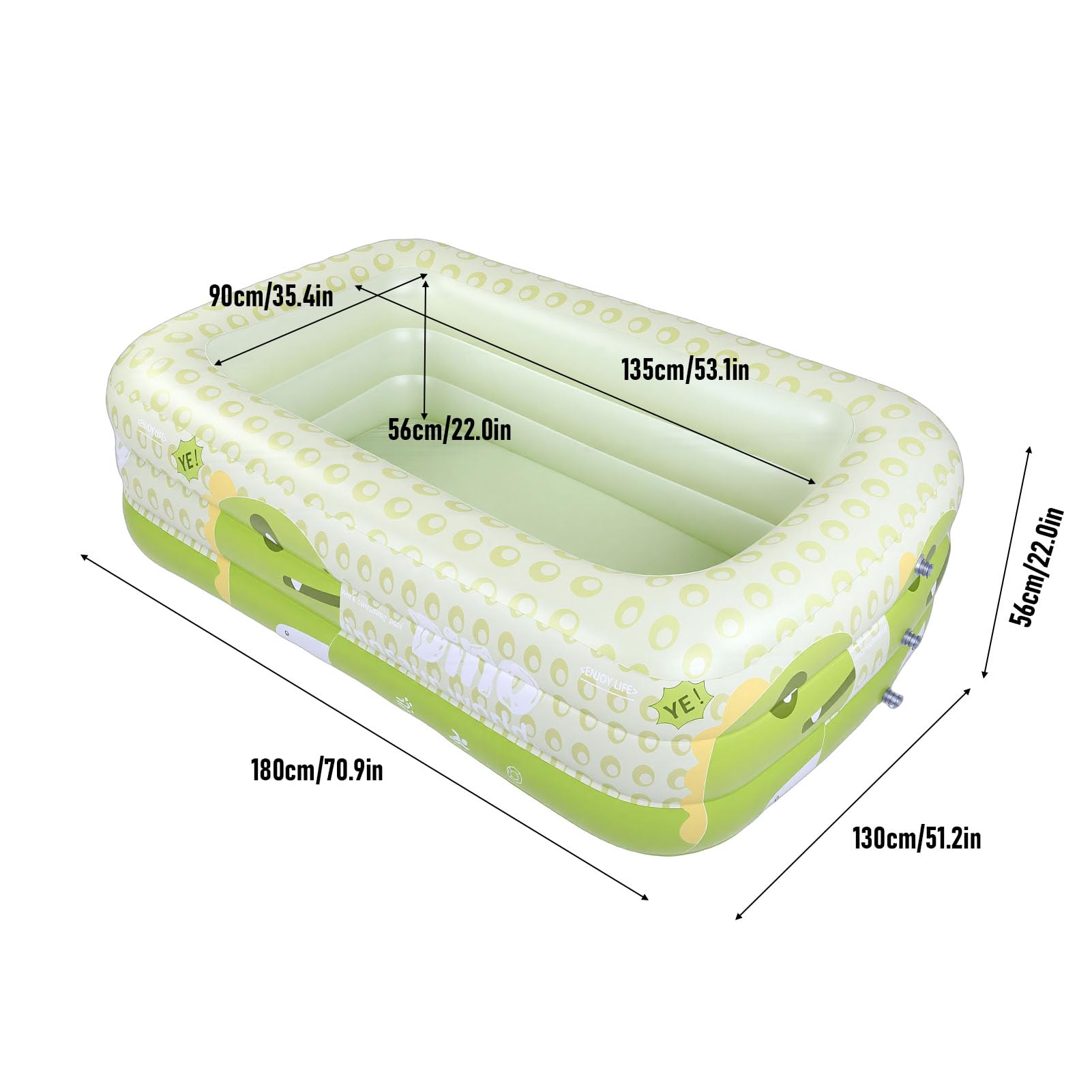 Piscine Gonflable en PVC épais, Design de Dinosaure, Piscine de Jeu pour Enfants, pour Fêtes Aquatiques, Jardin et Arrière-Cour, 180x130x56cm