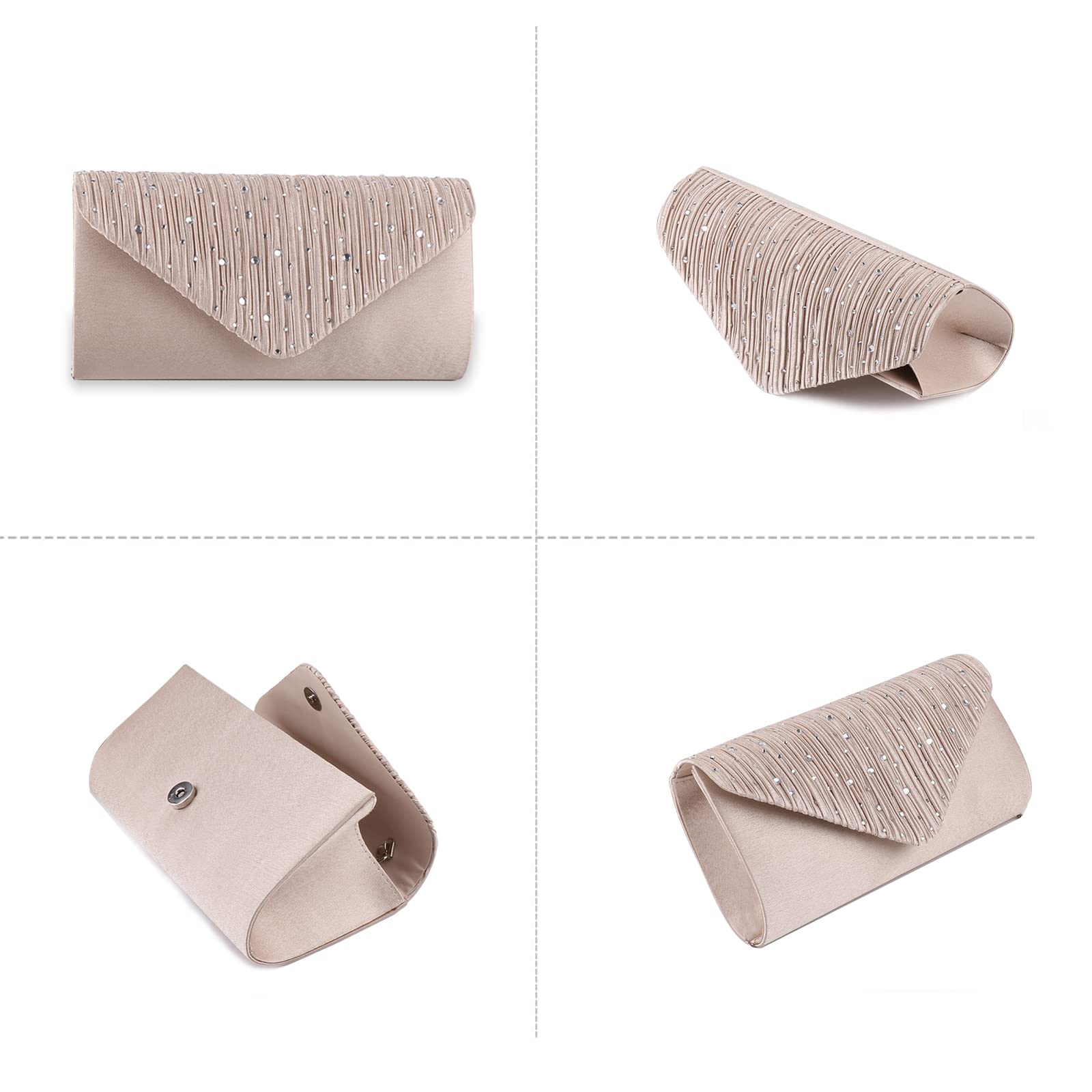 CORIOS Clutch Pochette da Sera Donna con Strass e Catena Elegante - Borsa Messenger a Tracolla per Cerimonia, Sposa, Cocktail, Festa, Ballo - Blu Scuro