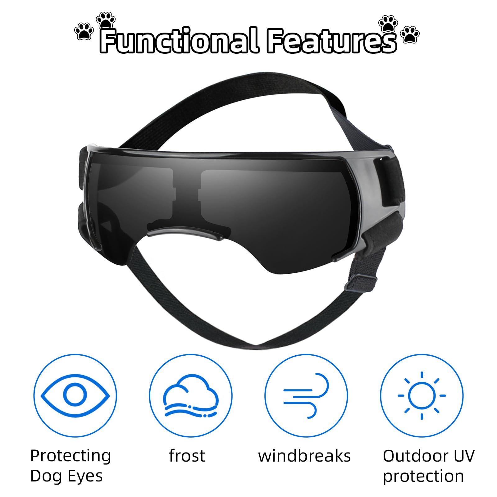Sommer Schneebrille, Sonnenbrille für Kleine Hunde, Augenschutz Brille Windschutzbrille,UV-Schutz Hunde Sonnenbrillen,Beschlagfrei,für Motorrad Hundefahrradkorb Cabrio (Schwarz)
