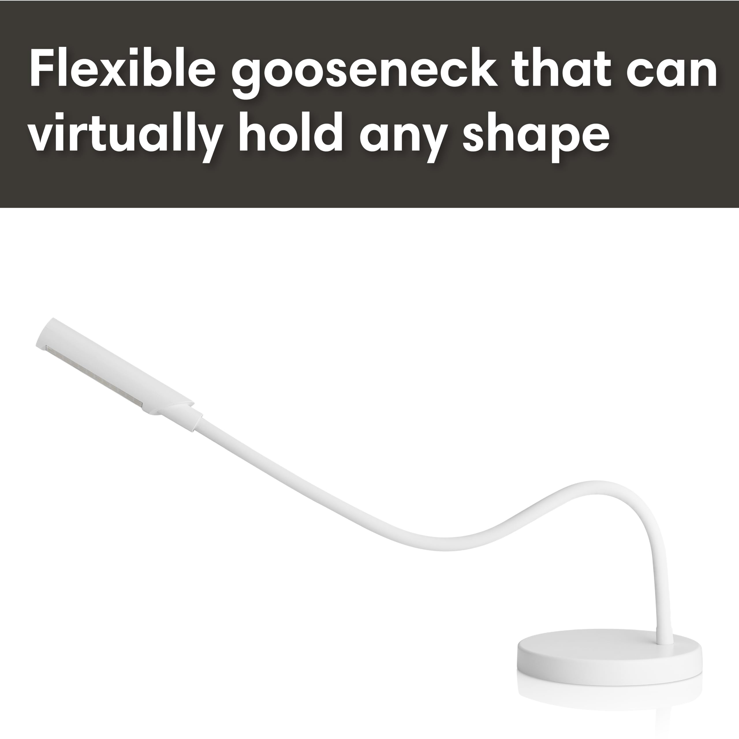Reliable UberLightTM Flex 4100TL przenośna lampa biurkowa LED z okrągłą podstawą, przyłączem USB, elastyczna szyjka łabędzia 67,3 cm, głowica obrotowa o 270°, do 60 000 godzin użytkowania