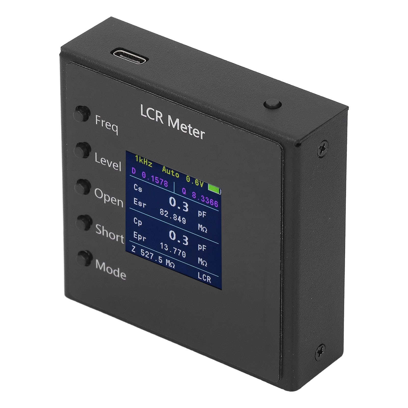 SIXRUN Probador Multímetro Digital de Aleación de Aluminio con Pantalla a Color de 1,54 Pulgadas Medición Automática de 100 Hz a 100 KHz para Pruebas SMD, Reparación Electrónica y Usuarios Aficionados