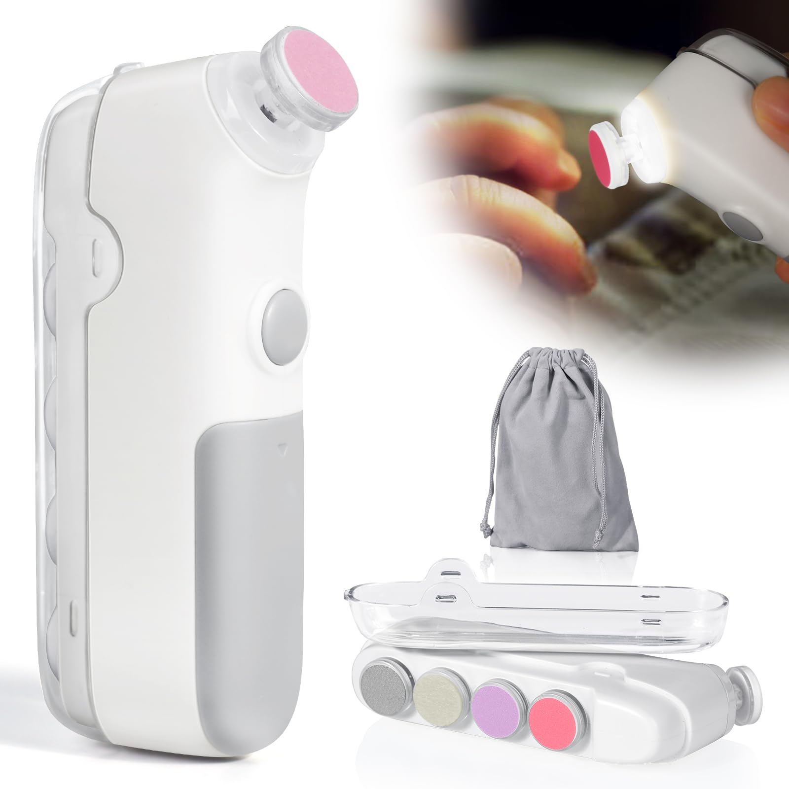 IvyWind Baby Nail File Electric, 5 in 1 Universal Baby Nail Trimmer with LED Light, Automatic Safety Baby Nail Clippers for Infants Newborn Toddler Kids Adults, 2 Speeds, Simple Operation, Gray