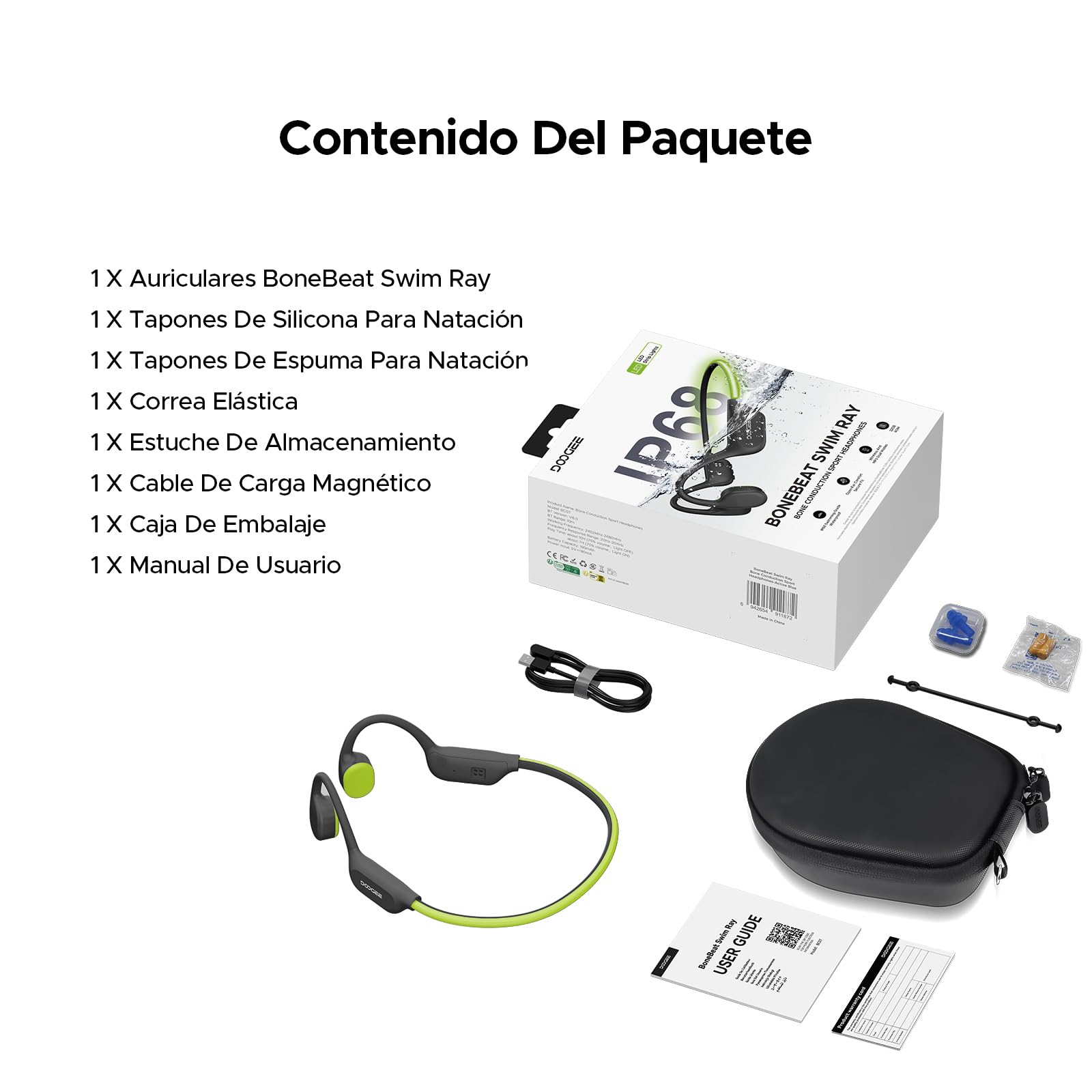 Auriculares de Conducción Ósea, Cinta LED, Impermeable IP68 Auriculares para Nadar, 10 Horas de Autonomía, Bluetooth 6.0, Modo MP3, Almacenamiento 32GB, Adecuados para Ciclismo (Gris)
