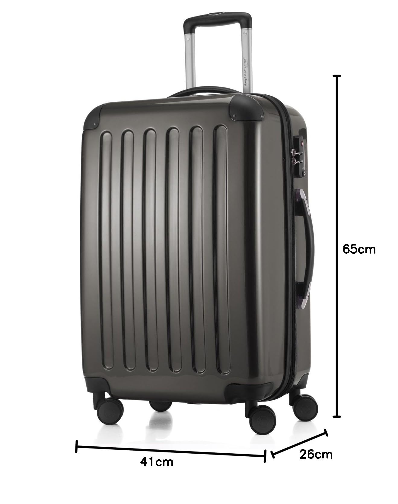 Hauptstadtkoffer ALEX - Rozszerzalna walizka z twardą skorupą 65 cm (74 l) z zamkiem TSA, solidna walizka podróżna z 4 podwójnymi kółkami, grafitowy