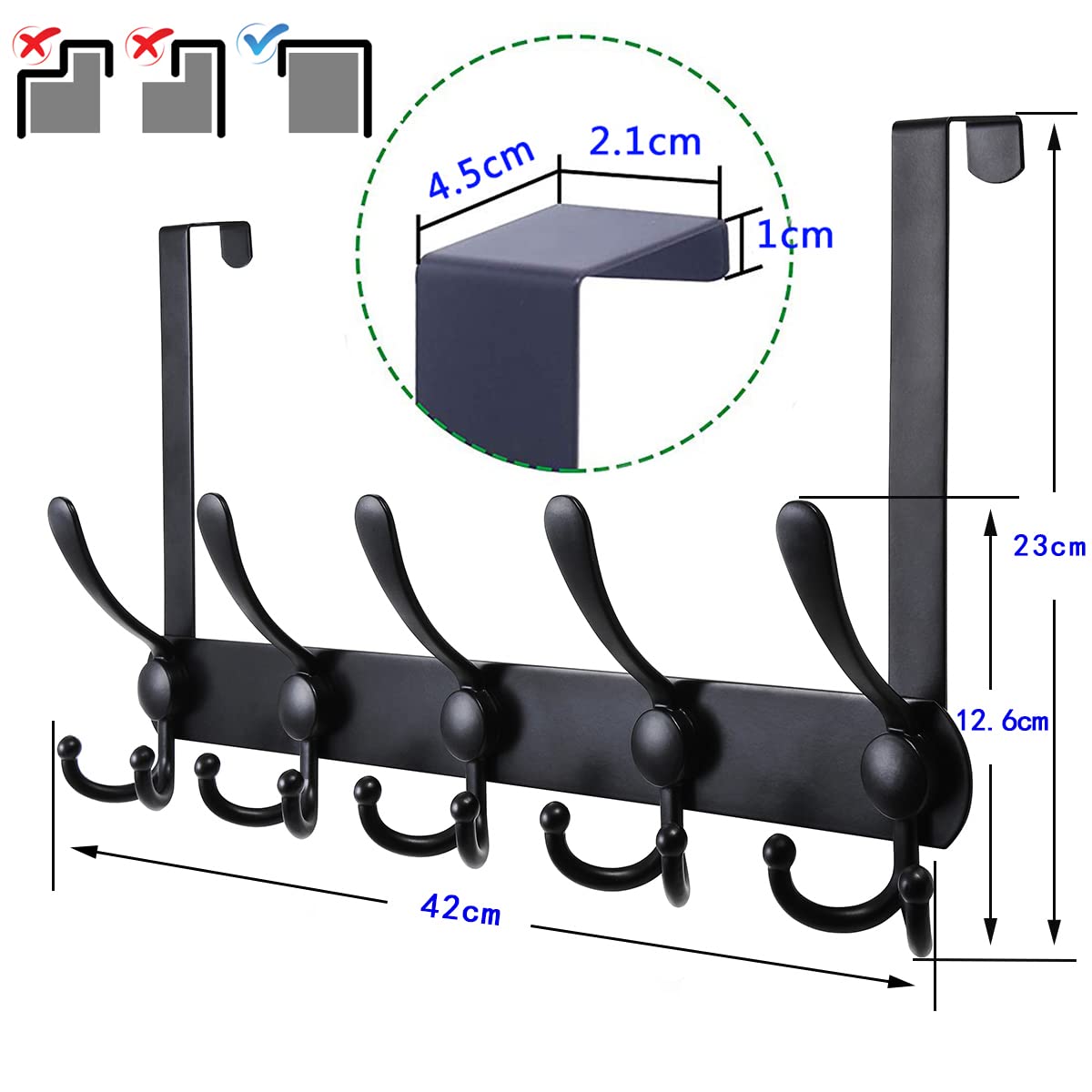 Appendiabiti da Porta, LYLIN Ganci Porta in Acciaio Inox, Attaccapanni da Porta per Cucina Ufficio Bagno (15 Ganci, Nero, Porta 4.5 cm)
