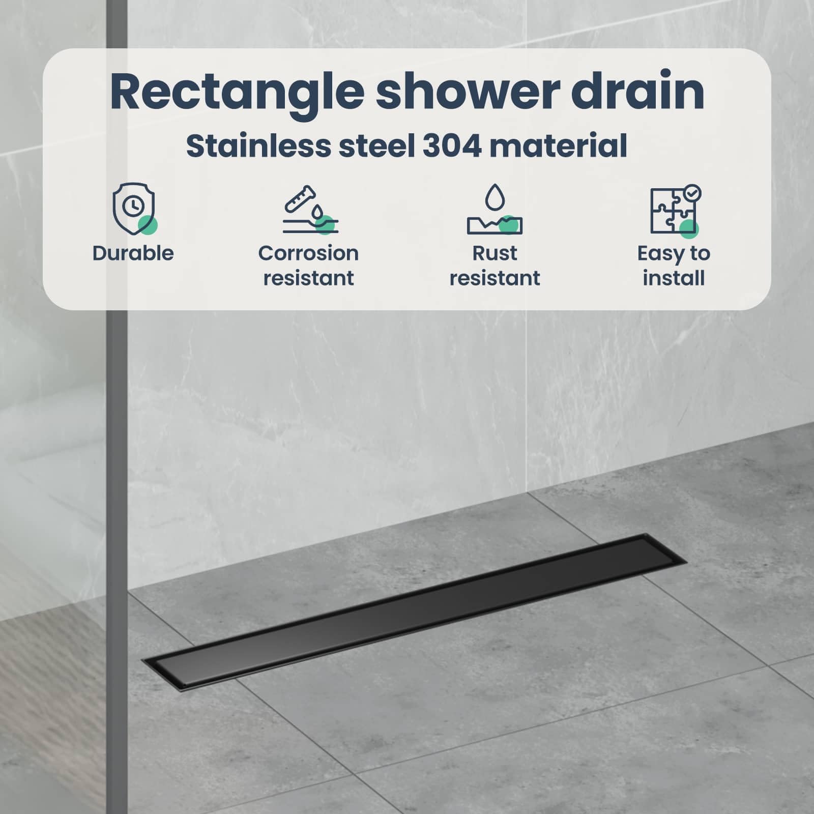 vidaXL Scarico Doccia 2-in-1 con sifone a 360° Nero 50 cm, Ristrutturazione Bagno, componente Doccia Moderno, Installazione Scarico Rettangolare per drenaggio e impianto Idraulico