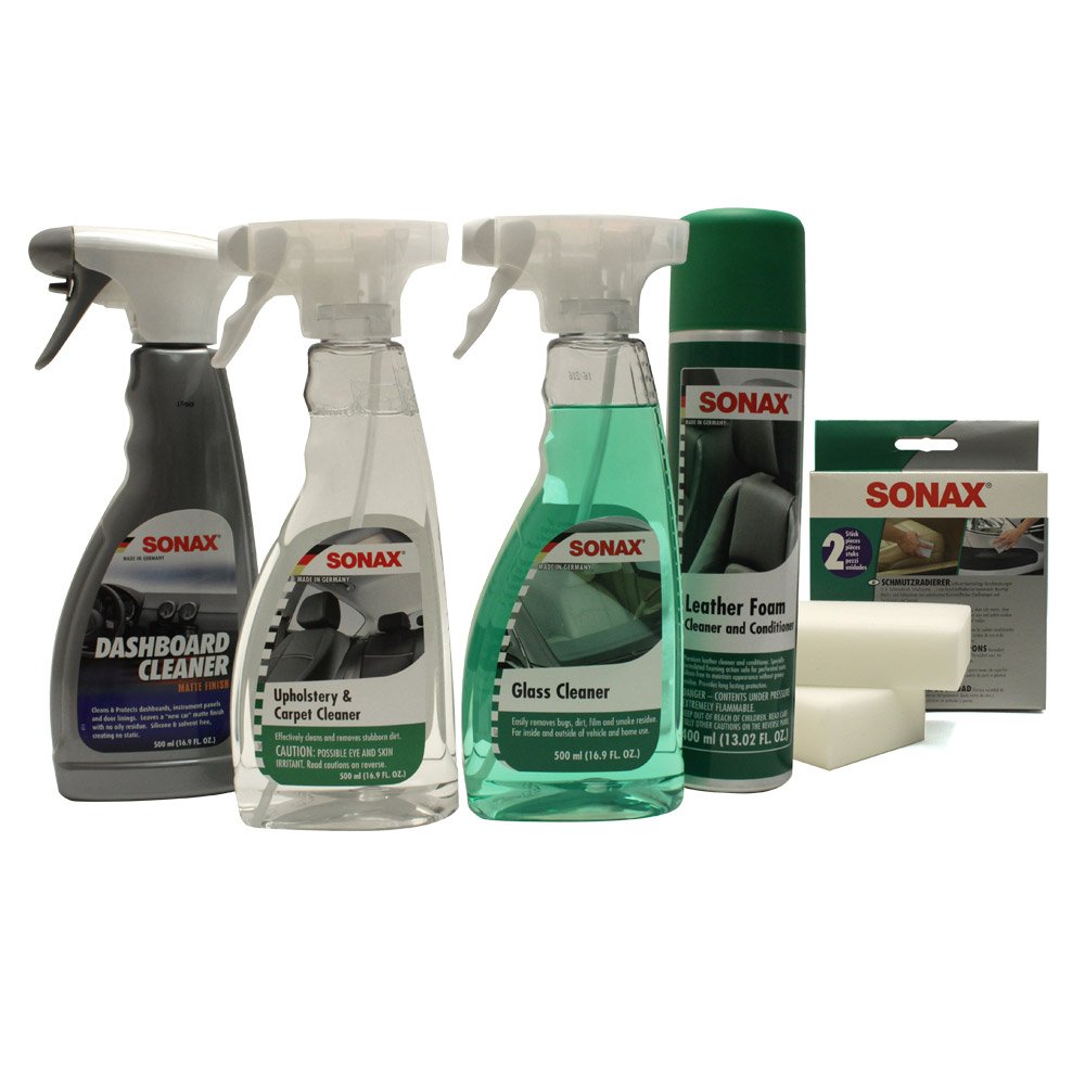 SONAX Interior Car Care Kit | Xtreme Interior Cleaner, Glass Clear, Foam Upholstery & Microfiber Cloth Ultra-fine, Interior & Exterior | Leather Seat Cleaner | Dashboard Cleaning Accessories