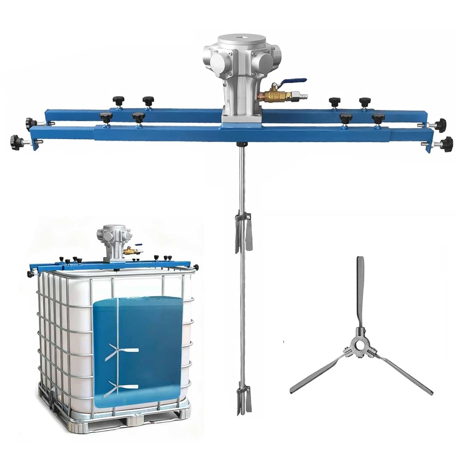 Agitateur à air IBC, mélangeur pneumatique pour cuve de 1 tonne, mélangeur pour peinture, hélice repliable avec support, pour agitateur de dissolution d'encre(3 Cylinders)