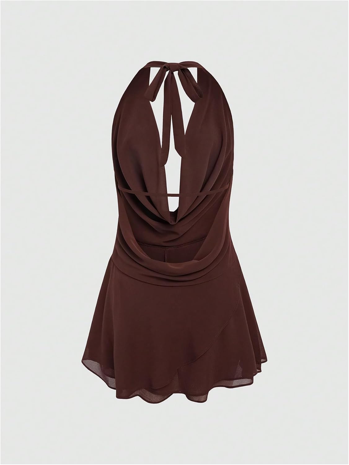 GORGLITTER Women's Halter Backless Dresses Deep V Neck Flowy Chiffon Bow Tie Layered Party Summer Mini Dress - Image 2