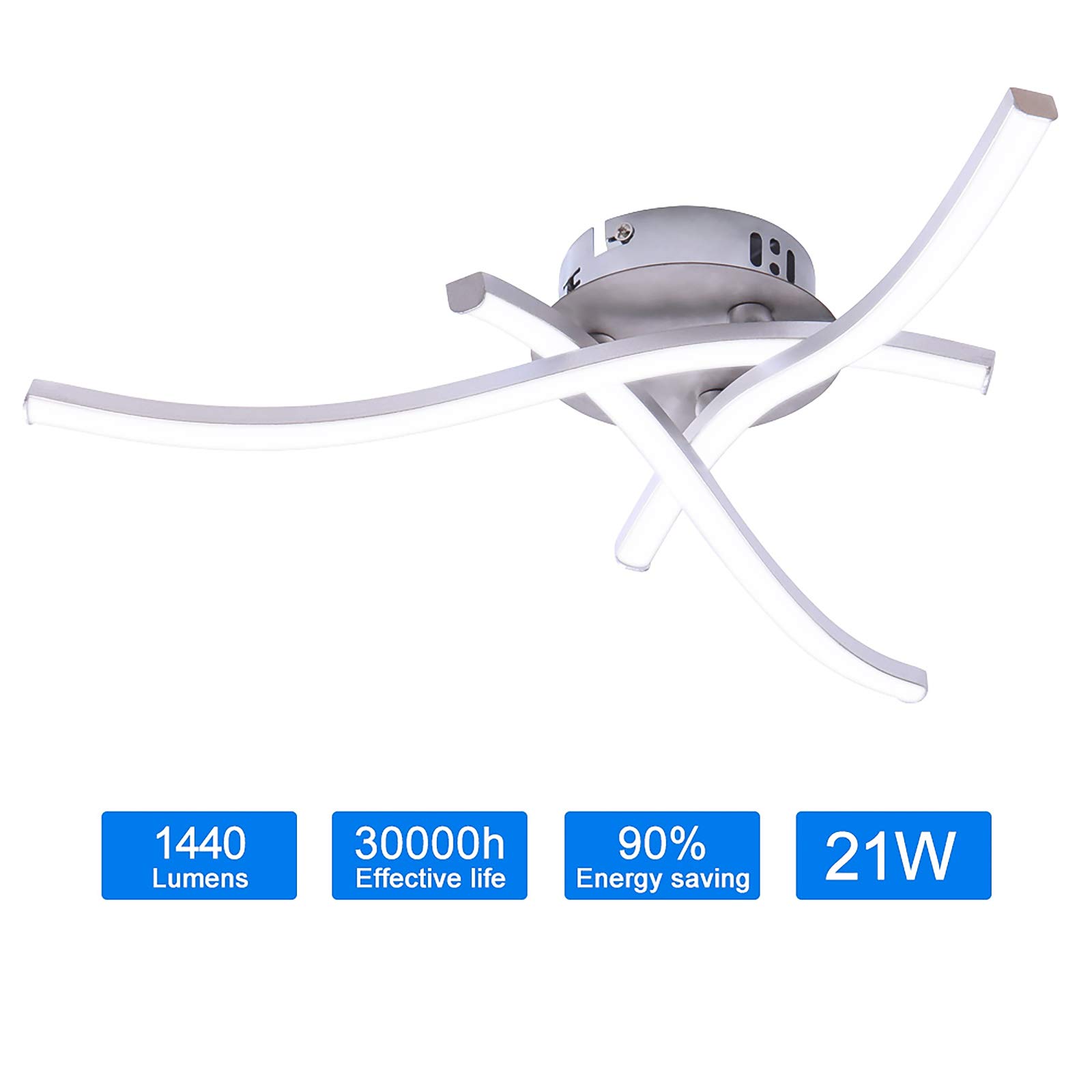 AWSGHLF 2 Pack LED Ceiling Light, 21W Silver Ceiling Lighting, 3 Built-in LED Boards Waved Pendant Lamps for Ceiling Lights Living Room Chandeliers Ceiling Light Bedroom Kitchen (2) - Image 2