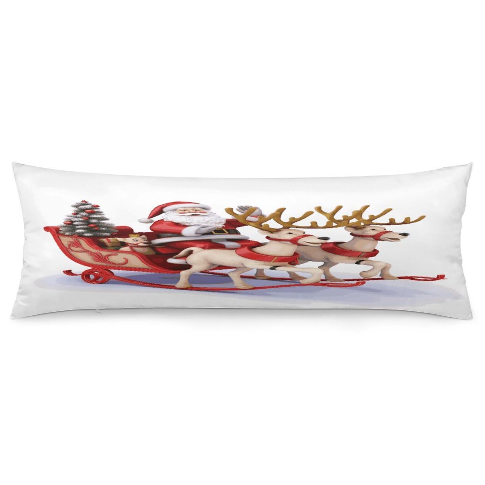 Santa Claus Reindeer Sled Throw Pillow Covers with Silent Zipper Polyester Pillow Protectors Removable Pillow Cases Soft Pillowcase Cozy Pillow Sham Cushion Cover for Sofa Car Bed 20"x54"