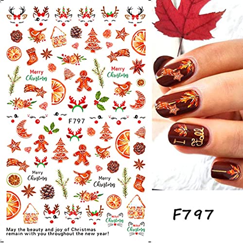 10 Sheets Christmas Nail Art Stickers, Snowflake Nail Decals 3D Self-Adhesive Santa Claus Snowflake Snowman Bird Christmas Bell Tree Stick Elk Pattern Xmas Holiday Winter Nail Design For Christmas Nail Art Decoration #TOP3