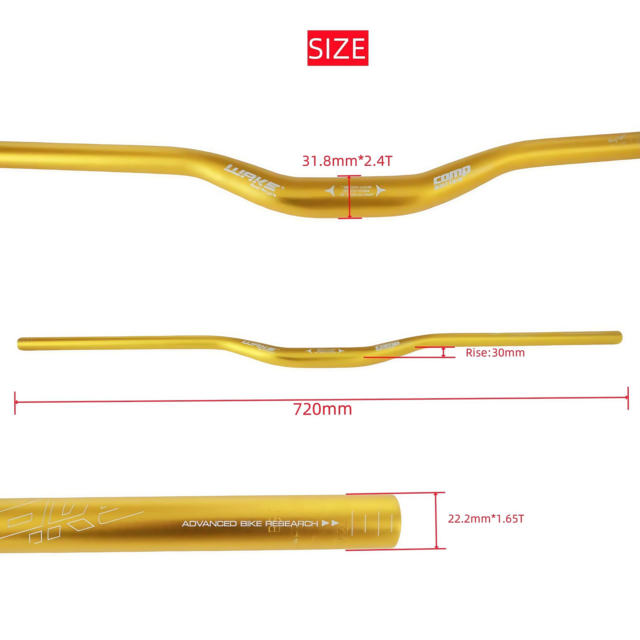 TRKIMAL φ 31,8 mm MTB bicicletta extra lunga 720 mm manubrio 30 mm Riser bar per downhill ciclismo corsa off-road MTB, BMX (oro)