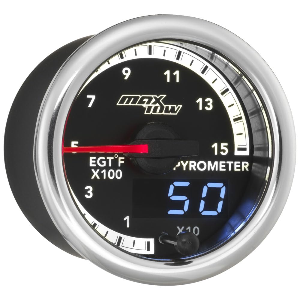 MaxTowMatch 1500 F Pyrometer Exhaust Gas Temp Gauge Kit for Dodge Ram 6.7L Cummins 4th Gen Diesel Truck - Includes EGT Probe - Double Vision Display with Analog & Digital Readouts - 2-1/16" 52mm