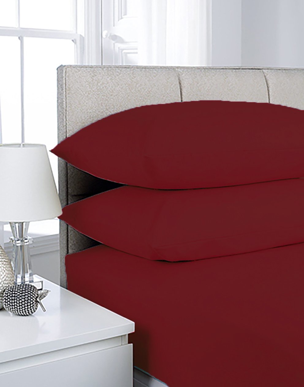 Plain Extra Deep Polycotton Fitted Sheet 40cm (Wine/Burgandy, Double)