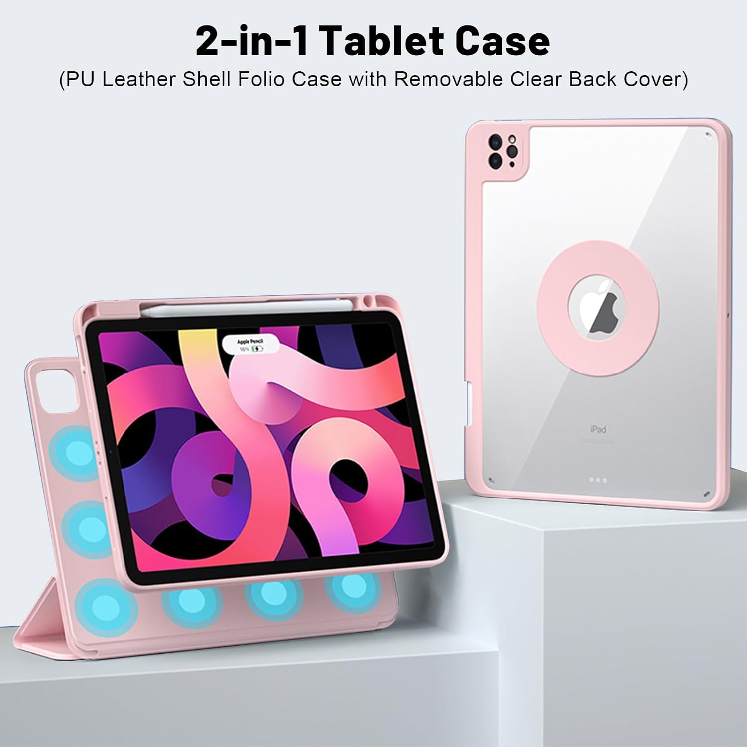 Dteck Smart Trifold Folio Case for iPad Pro 11" M4 with Detachable Clear Shockproof Back Cover, Pen Holder for Apple Pencil (Magnetic Charging Support), Auto Sleep/Wake, Portrait/Landscape Stand, Pink