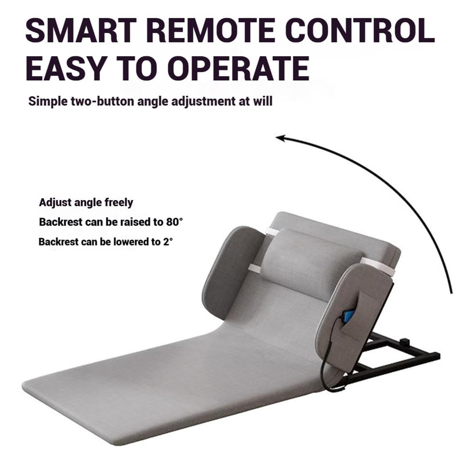 Respaldo de cama eléctrico ajustable con control remoto por cable, rango de elevación de 2-80° para atención hospitalaria en casa, ideal para ancianos y pacientes