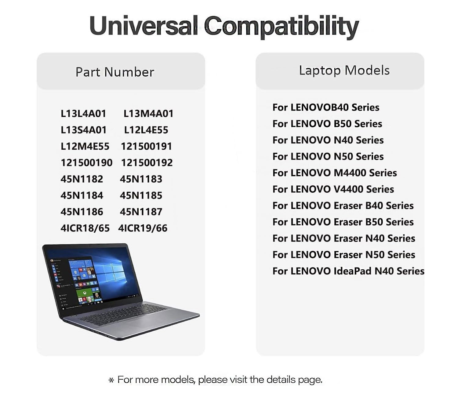 2600mAh L13L4A01 L13M4A01 L13S4A01 L12L4E55 Batteria compatibile con Lenovo B50 B50-30 B50-45 B50-50 B50-70 B50-80 B40 B40-30 B40-45 B40-70 B40-80 B51 B51-30 B51-35 B51-80 E40 E40-80 E41