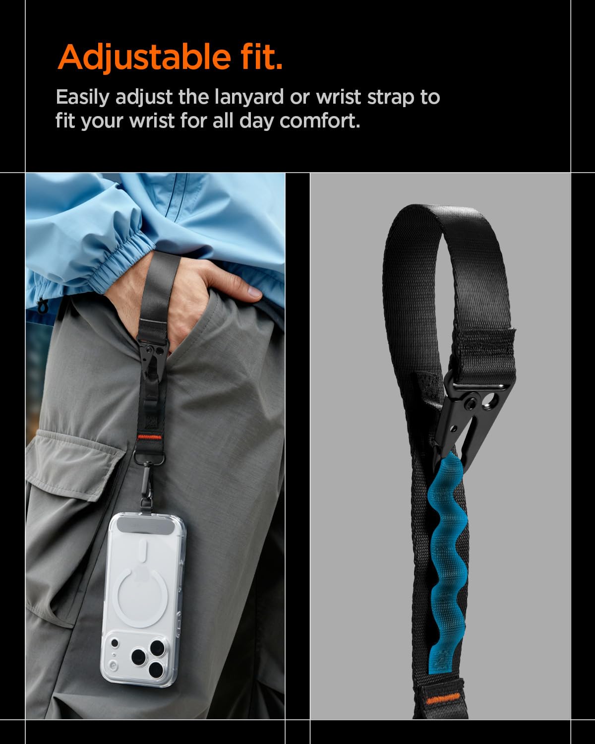Spigen DA30M [Lanyard Magnetico 2-in-1 Staccabile] con Stile MOLLE – Compatibilità Universale, Tracolla e Cinturino da Polso Regolabili, Design Sicuro e Antifurto - Nero