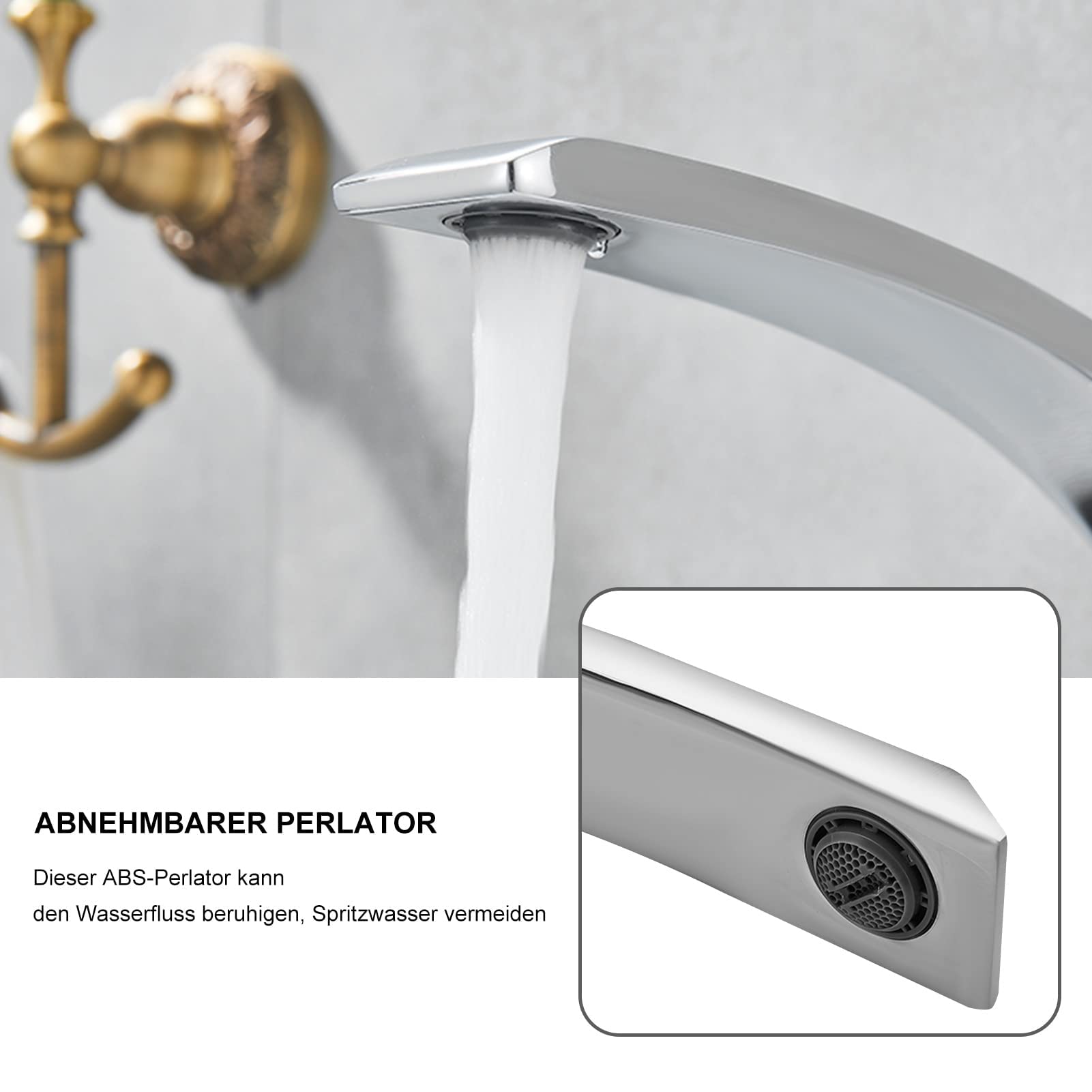 Trintion Waschtischarmatur Wasserhahn Bad Waschbecken Armaturen Edelstahl Chrom Messing Kaltes und Heißes Einstellbar Mischbatterie Wasserfall Einhandmischer Armatur Badarmatur für Badezimmer