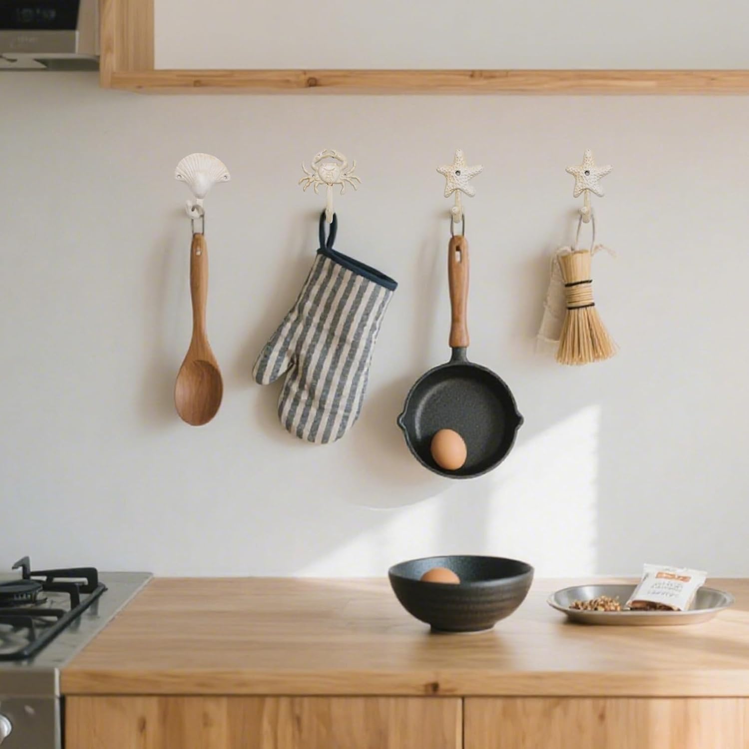 3PCS Decorative Wall Hooks, Beach Themed Cast Iron Wall Hooks, Vintage Nautical Wall Decor for Bathroom Towel Coat Hanger - Image 5