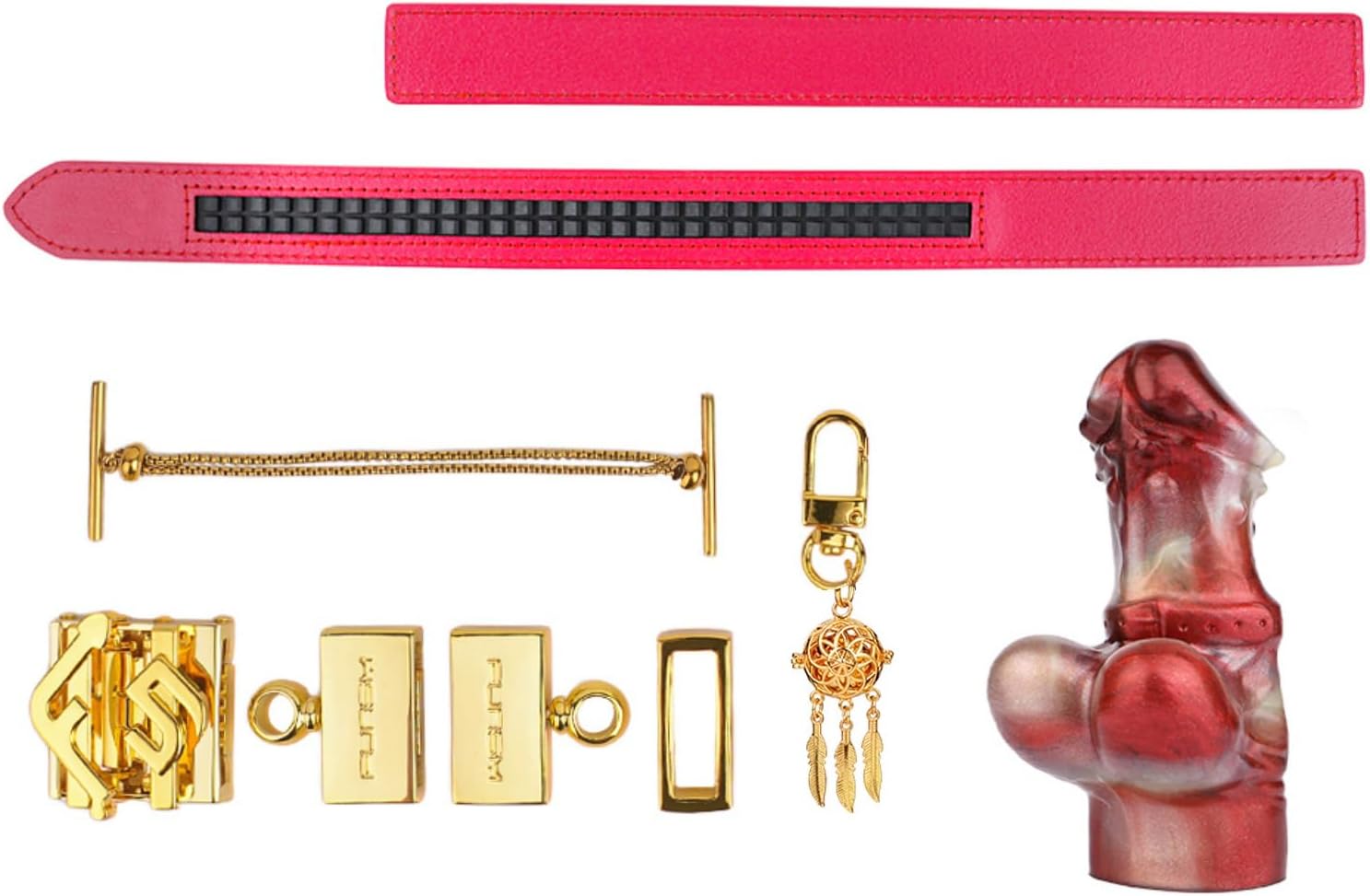 Silicone Monster Mouth Gag Set Knot BDSM Fetish Restraint Slave, Genuine Leather Sex Gag Adult Sex Toy with Bell, Adjustable Bondage Leather Strap - Pink