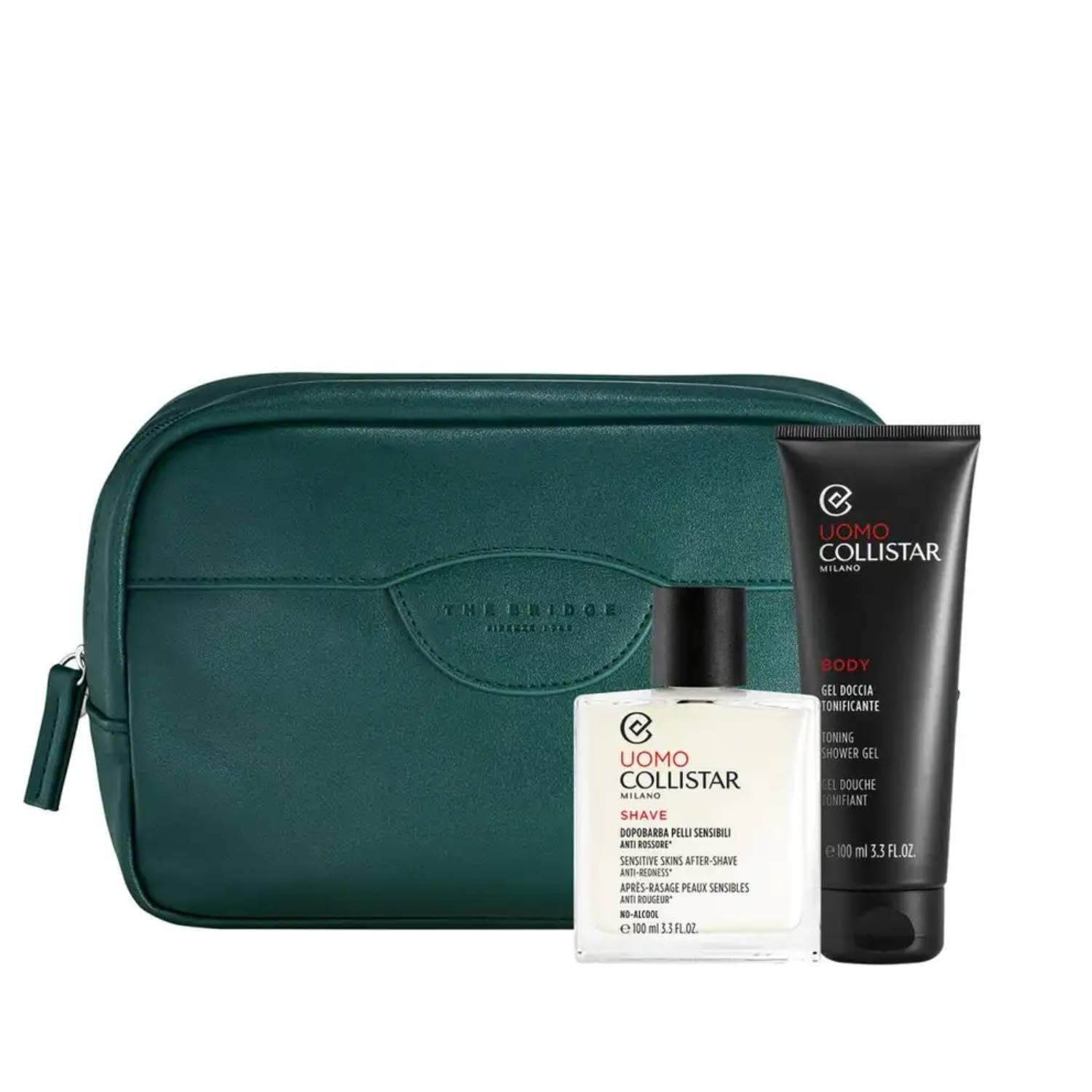 Collistar Uomo Cofanetto Regalo con Dopobarba Pelli Sensibili 100 ml + Doccia Shampoo 3 in 1 100 ml + Trousse Pelle