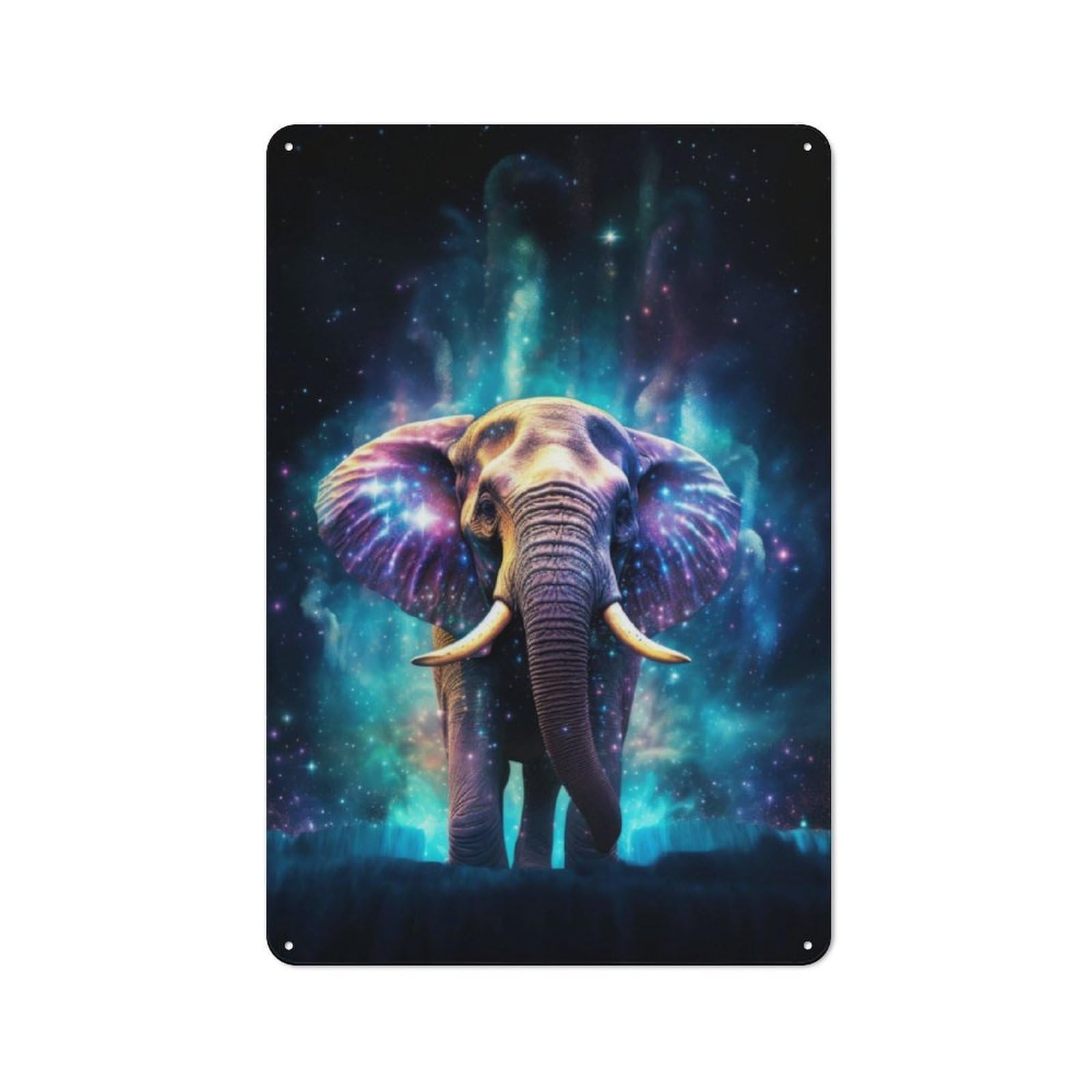 Junmoney Neon Elephant Nebulae Tin Wall Plaque 30X20cm, Rustic Cottage Wall Art For Dining Room, Cafe, Entryway Or Family Room