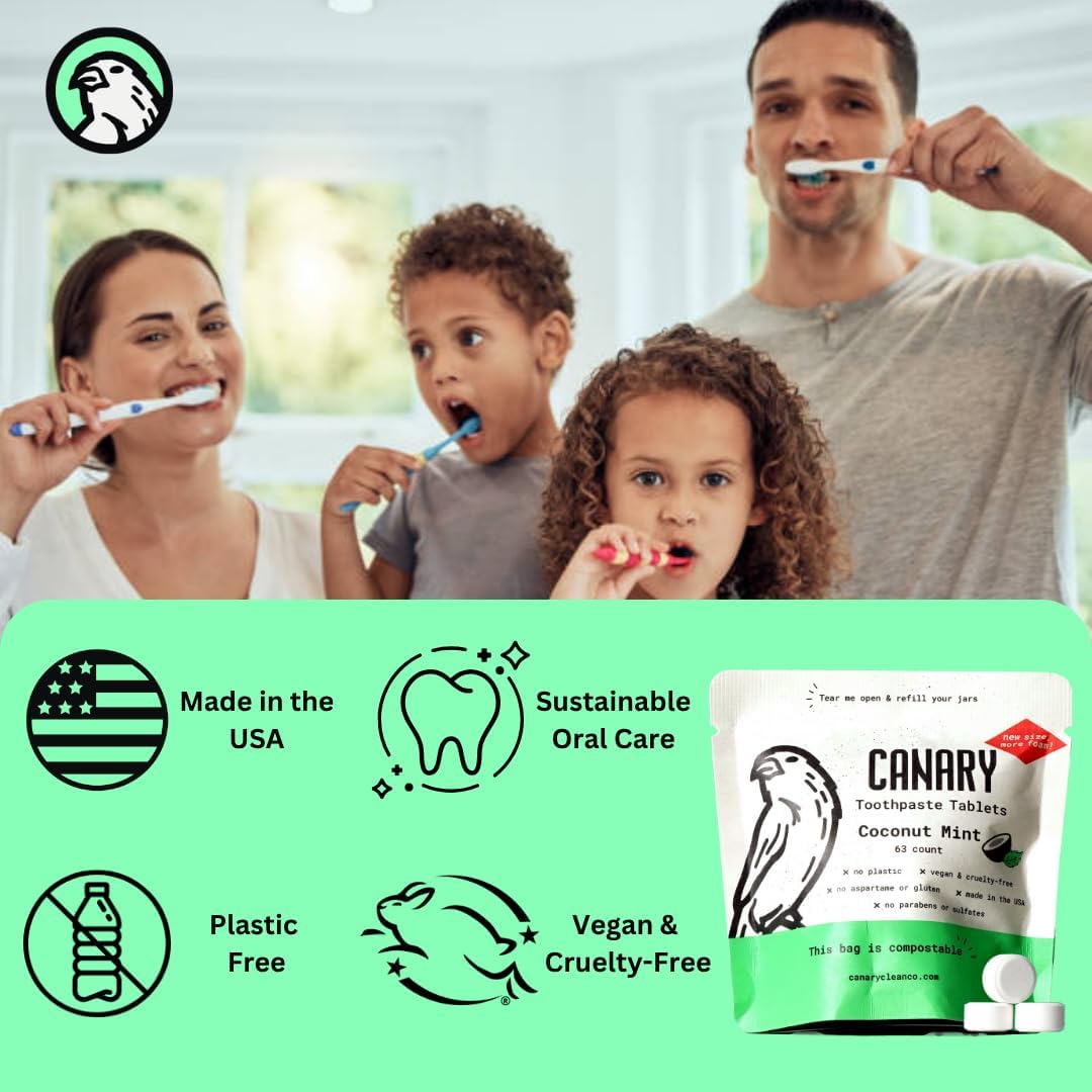 Canary Nano Hydroxyapatite Toothpaste Tablets Coconut Mint - Remineralizing, Fluoride Free, All Natural Tabs with Xylitol - Great for Travel, Plastic Free - 189 Count image 3