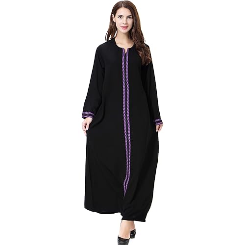 GladThink Womens Muslim Kaftan Abaya Round Neck Maxi Dress
