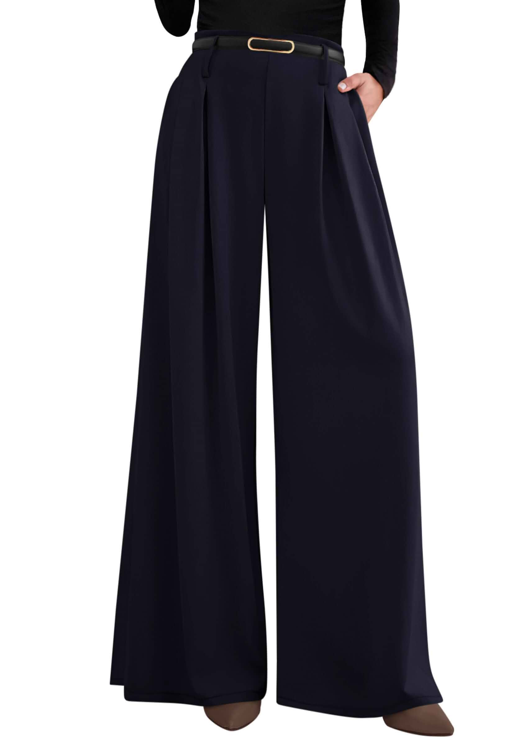 PRETTYGARDEN Womens Wide Leg Dress Pants Flowy Trousers Front Pleats,Side Zipper,Pockets,High Waisted Palazzo Pants,Professional Interview Slacks,Office Work Business Casual Outfits
