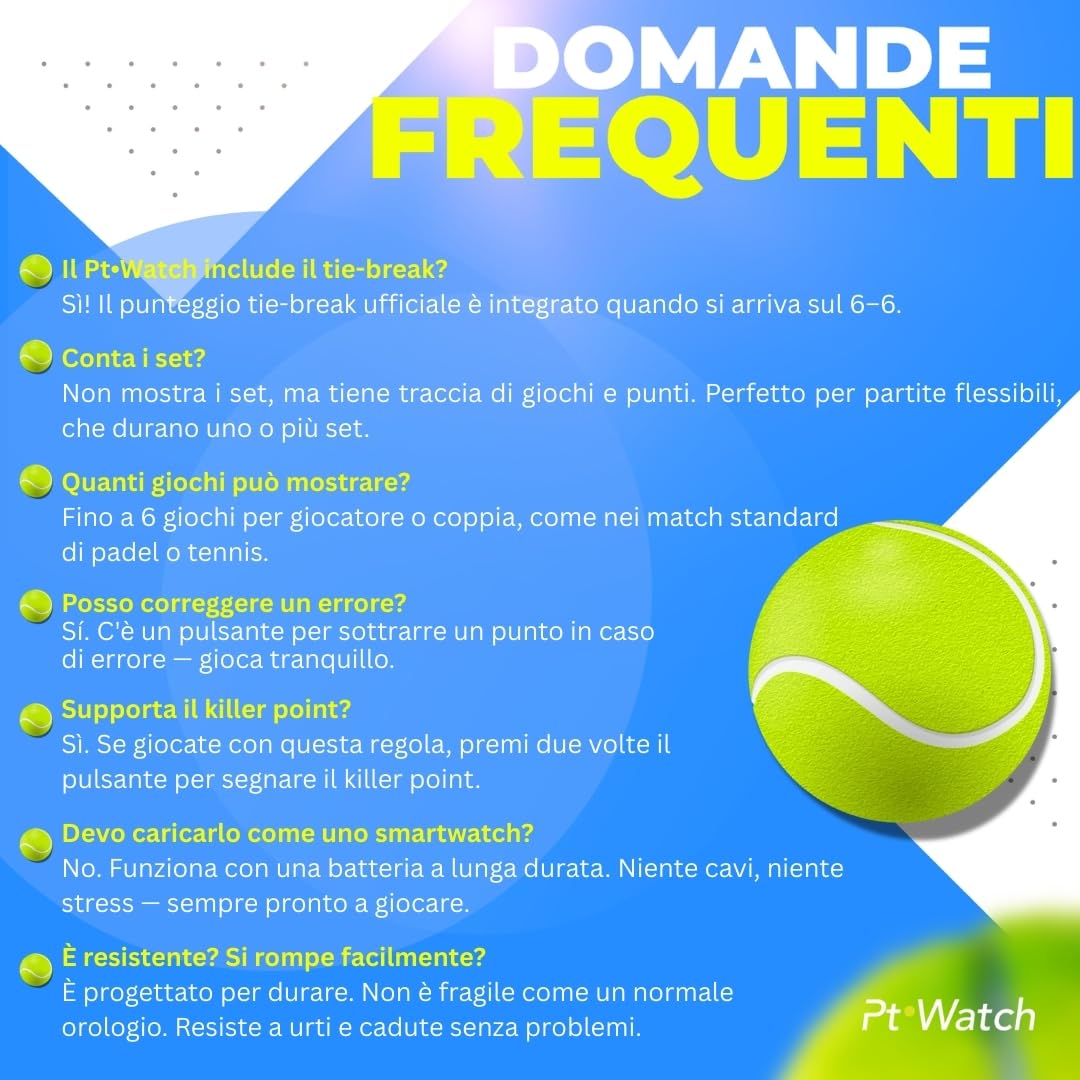 Orologio Padel Contapunti da Polso per Padel e Tennis – Cronometro Digitale, Allarme, Resistente all’Acqua