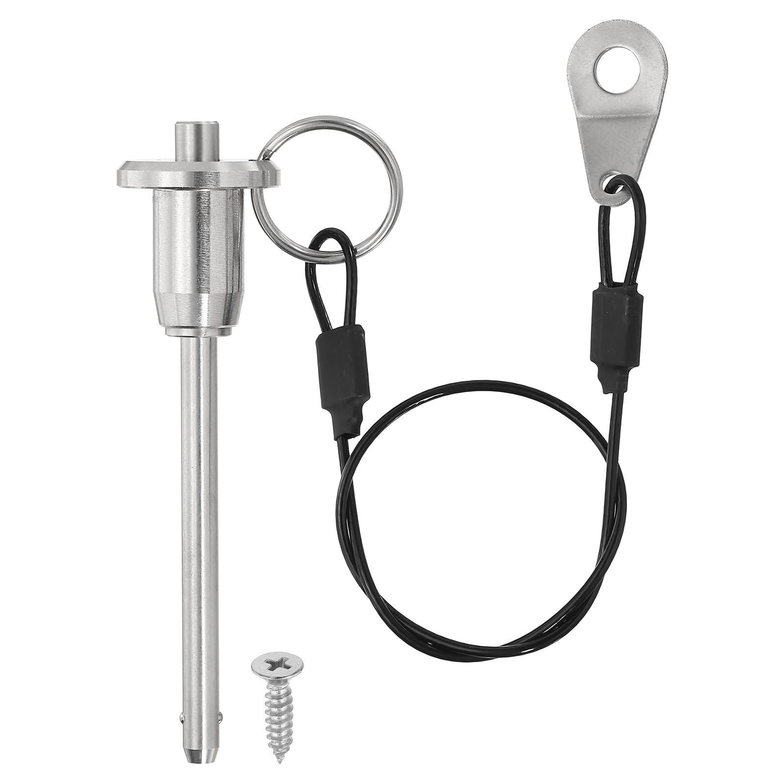 PATIKIL 3/16"(5mm) Diameter 304 Stainless Steel Quick Release Pin, Usable Length 2"(50mm) Push-Button Ball Locking Pin Ring Handle with 25cm Lanyard Cable M5 Screw, Silver