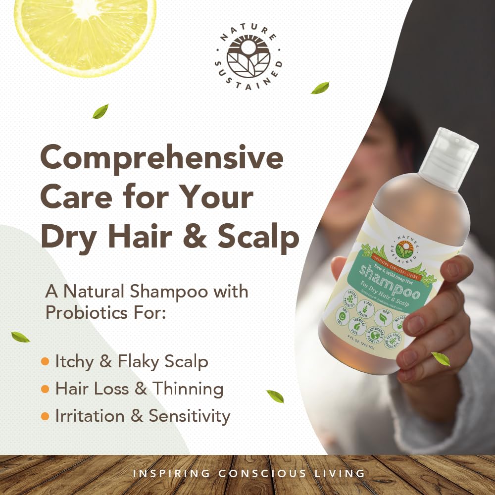 Nature Sustained Natural Shampoo with Probiotics, Sulfate-Free Soapberry Cleanser