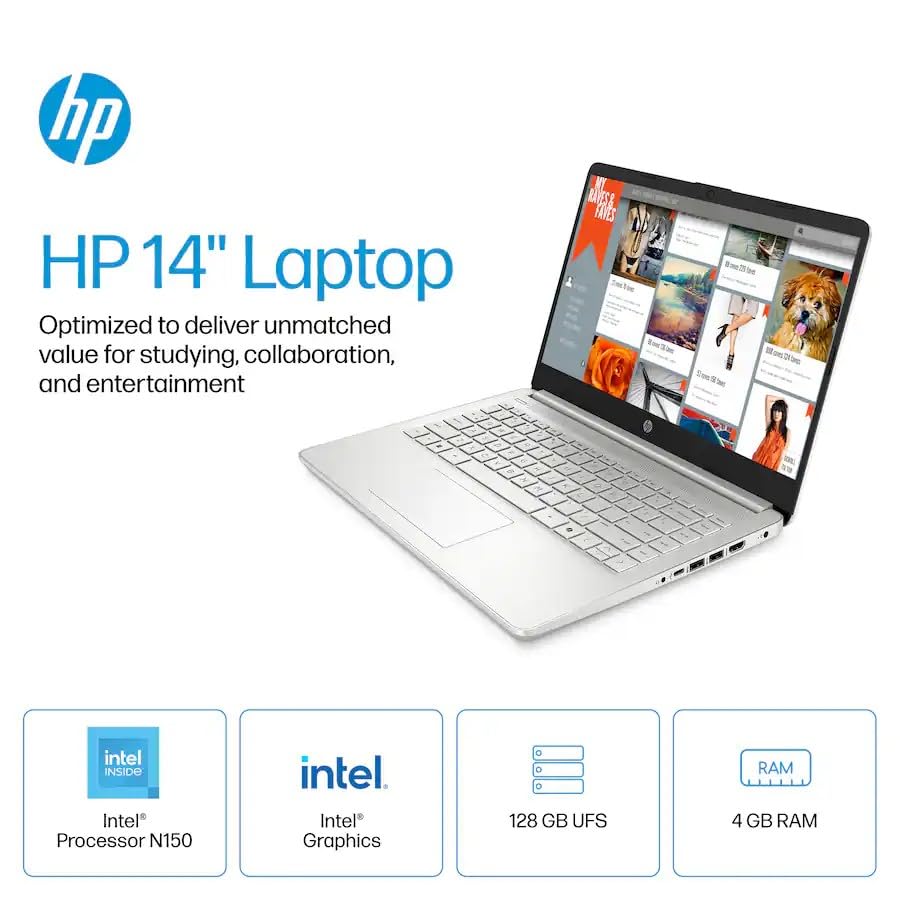 Image of Customized HP 14 inch HD Laptop, 4GB|128GB, 1-Year Office 365, Intel 4-Core CPU