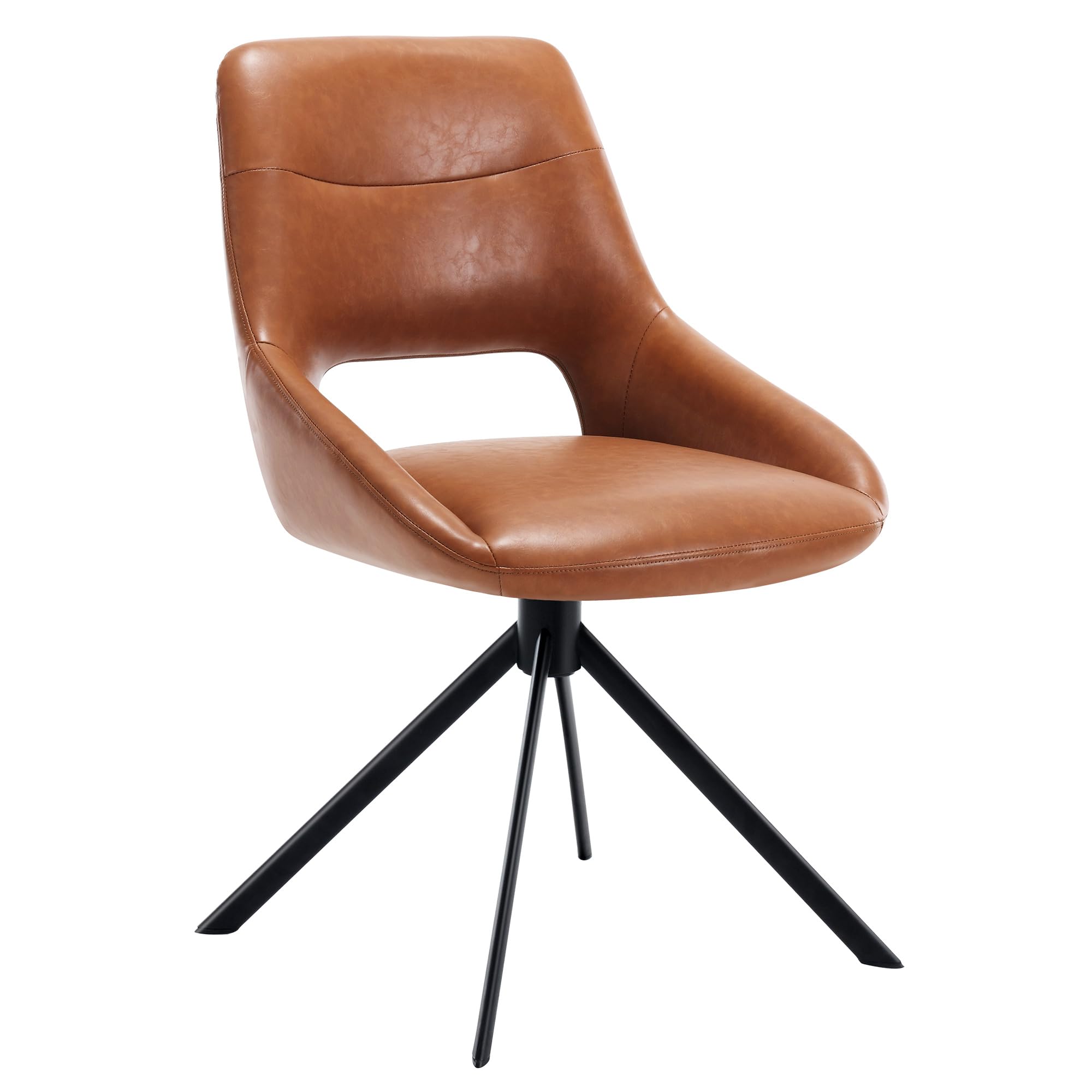 ONEVOGSmall Desk Chair with Ergonomic Support Lumbar, Comfy Office Chair for Home Work, Small Space, Modern Vanity Chair No Wheels, Brown Aesthetic Chair Armless