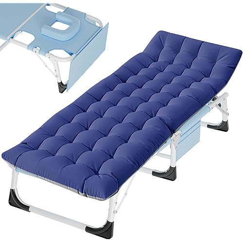 Slsy Folding Camping Cot for Adults with Pad, Padded Portable Sleeping Cots, Camp Bed with Carry Bag for Outdoor Travel, Beach, Hiking