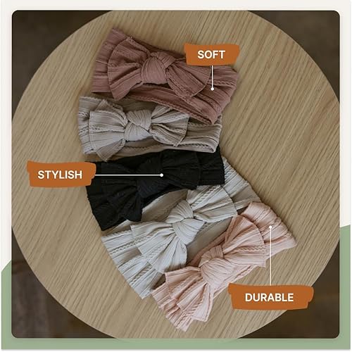 Miniatura 3 de Parker - Diademas de nailon de punto trenzado para bebé, paquete de 5 unidades, lazos suaves, elásticos y cómodos para niñas, ajustables, suaves al