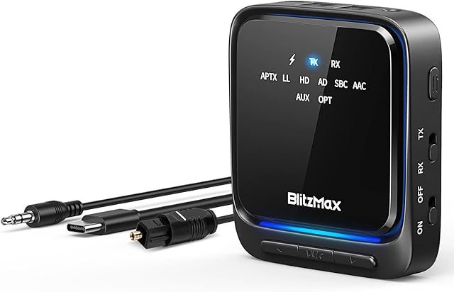 bluetooth 5.2 Adapter, bluetooth Transmitter Receiver, Low Latency & HD, Dual Connection, 3.5 mm AUX + RCA + Digital Optical Output, for TV/Speaker/Home Stereo/Laptop
