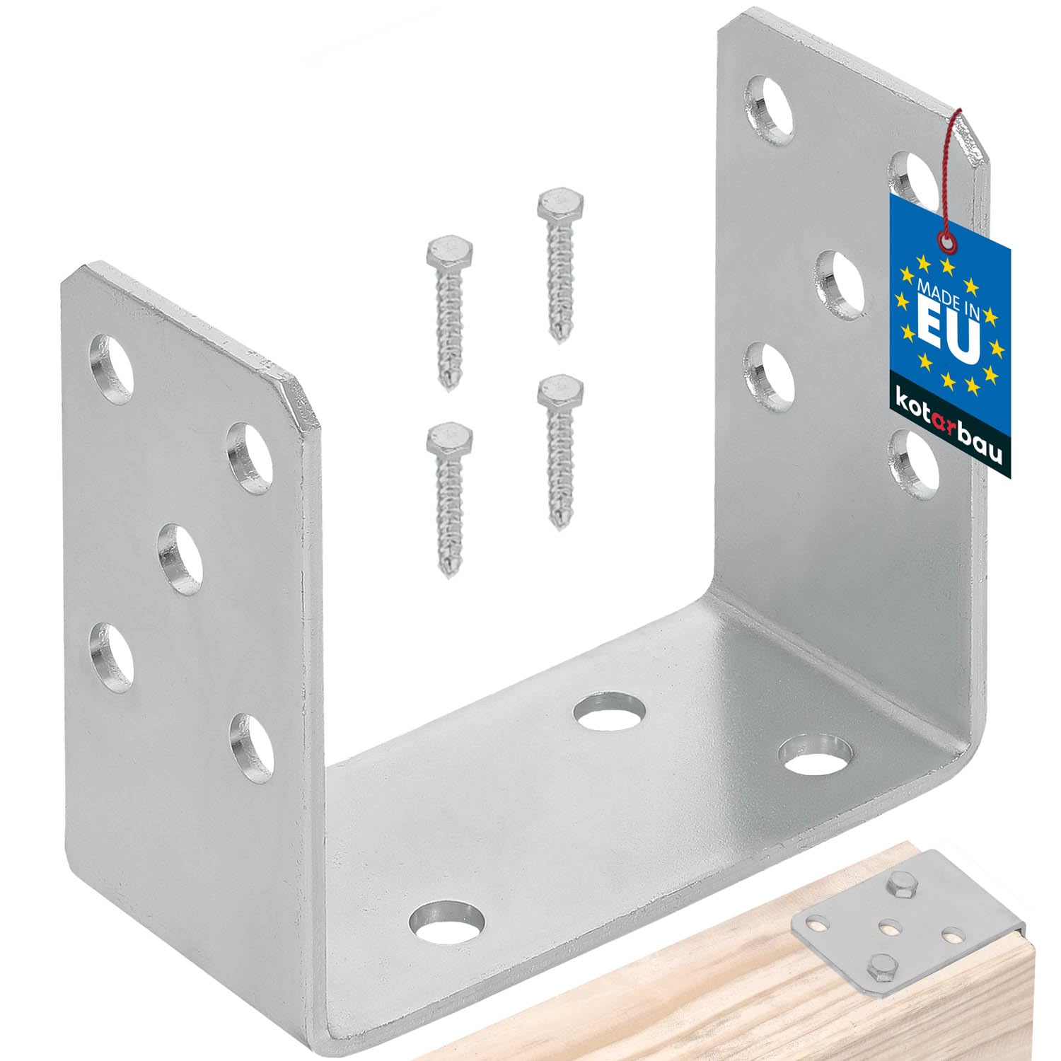 KOTARBAU - U-Shaped Post Base for Screw Attachement - 120 mm - Silver/White Colour - Galvanized – The perfect solution for connecting various elements.