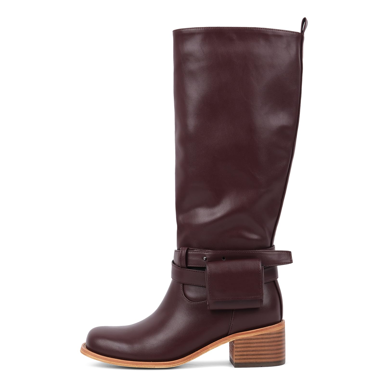 onlymaker Womens Knee-High Boots Square Toe Chunky Block Heel Ankle Straps