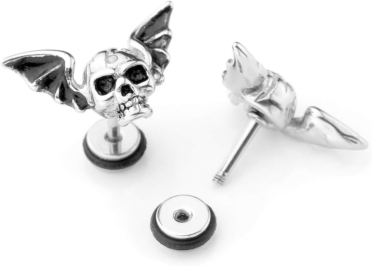 4PCS Skull Ghost Head Skeleton Claw Bat Earring Flat Back Screw On Cool Ear Lobe Studs Cartilage Helix Piercing Set Women Men 16G Post - Image 4