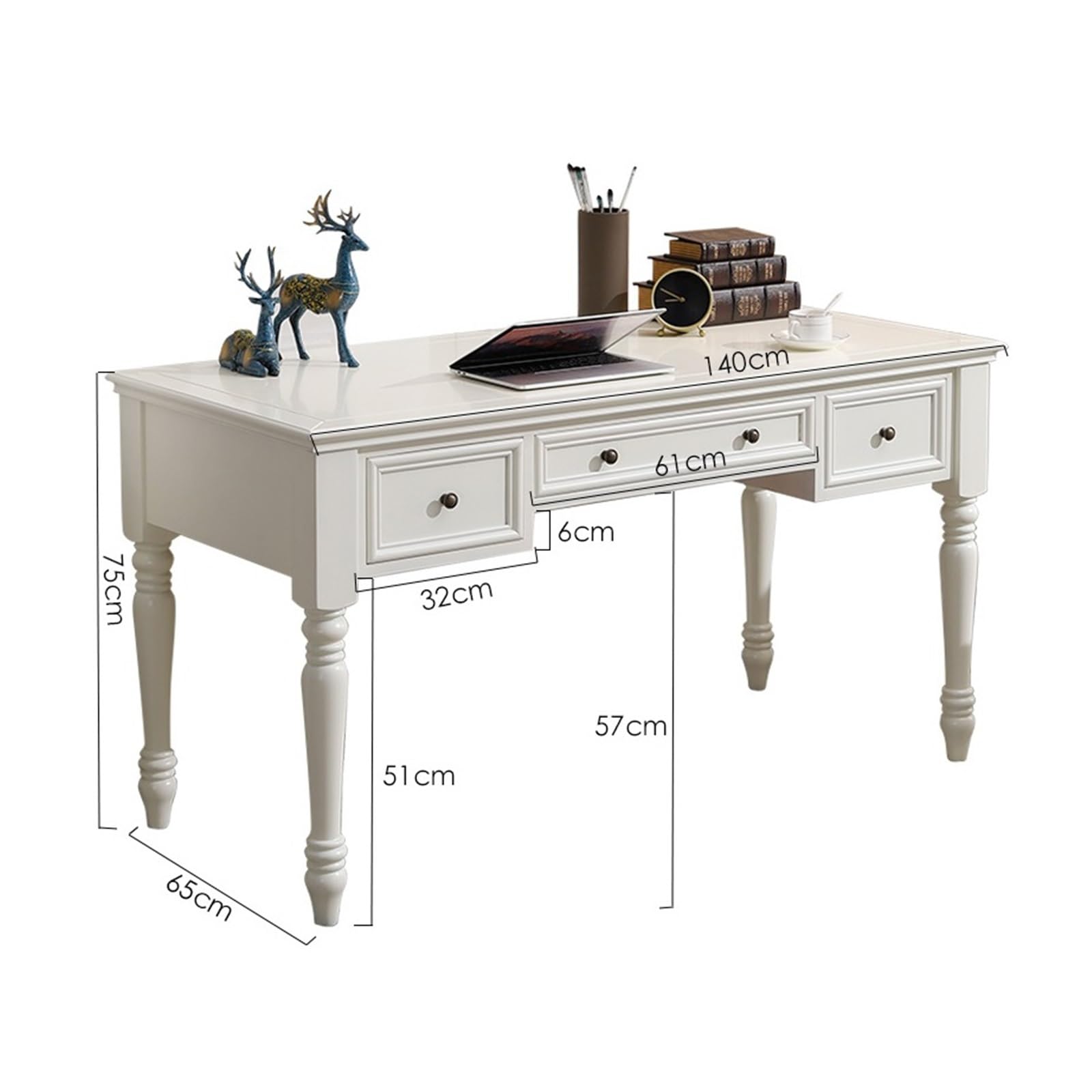 Acrittura Scrivania direzionale avorio da 55" con 3 cassetti, legno